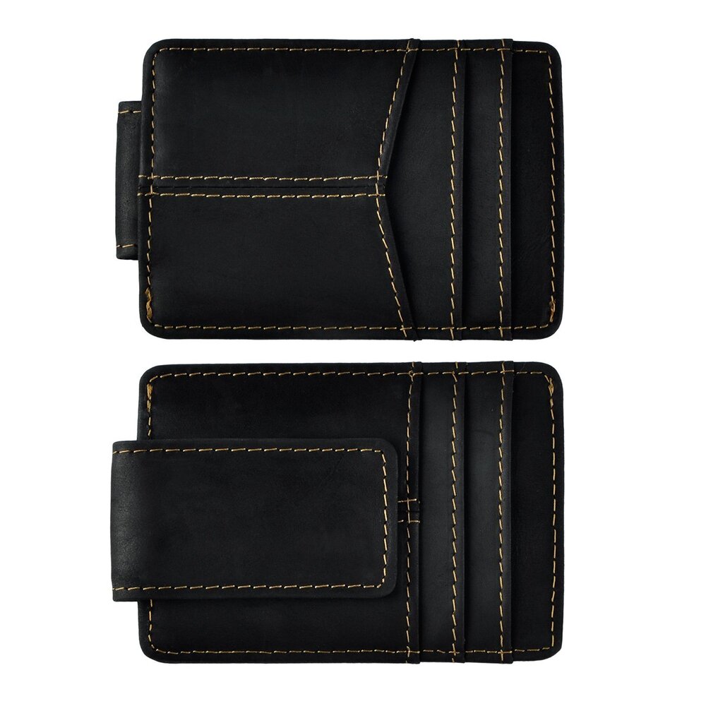 2068 Leather Cowhide Money Clip Credit Card Case Handy Slim Wallet Magnet A